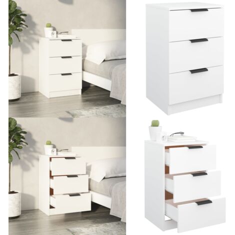 Comodino Bianco 40x36x65 cm - Comodino in legno - Comodino con cassetti
