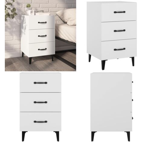 Comodino Bianco 40x40x66 cm in Legno Multistrato - Comodino bianco - Comodino con cassetti