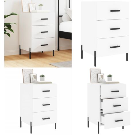 Comodino Bianco 40x40x66 cm in Legno Multistrato - Comodino moderno - Comodino con cassetti