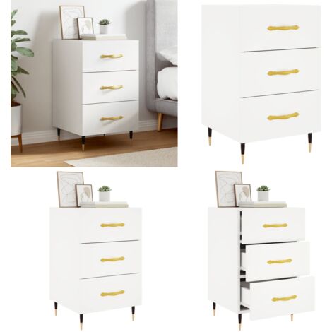 Comodino Bianco 40x40x66 cm in Legno Multistrato - Comodino moderno - Comodino con cassetti