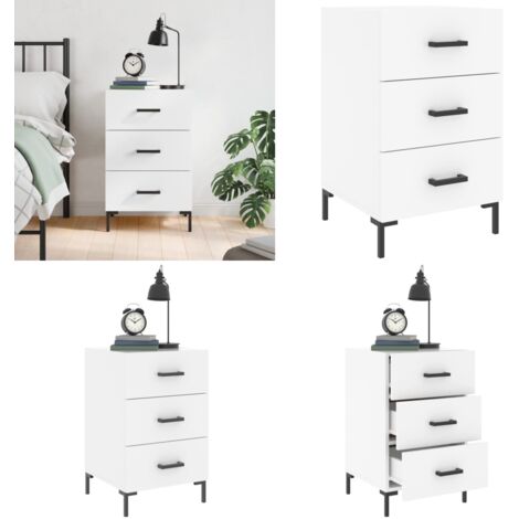 Comodino Bianco 40x40x66 cm in Legno Multistrato - Comodino moderno - Comodino con cassetti