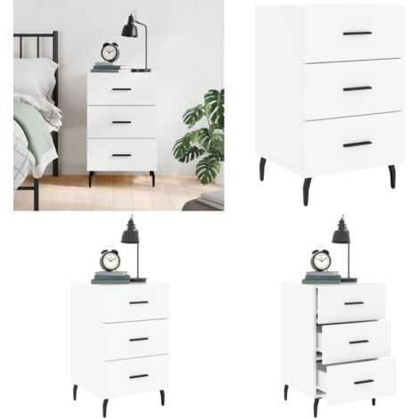 Comodino Bianco 40x40x66 cm in Legno Multistrato - Comodino moderno - Comodino con cassetti