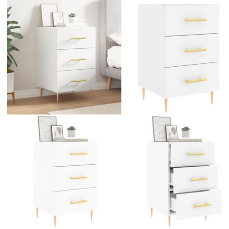 Comodino Bianco 40x40x66 cm in Legno Multistrato - Comodino moderno - Comodino con cassetti