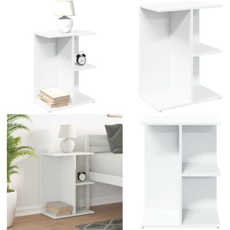 Comodino Bianco 46,5x29x61 cm in Legno Multistrato - Comodino da interno - Comodino con scomparti