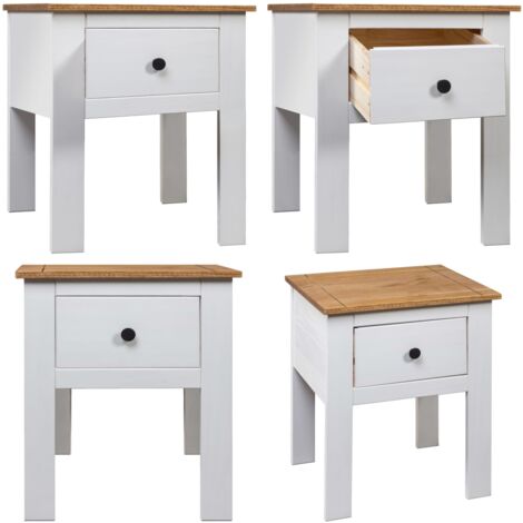 Comodino Bianco 46x40x57 cm in Legno di Pino Panama Range - Comodino moderno - Comodino in pino