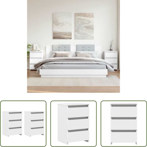 Comodino bianco -  Comodini 2 pz Bianchi 40x35x62,5 cm in Legno Multistrato