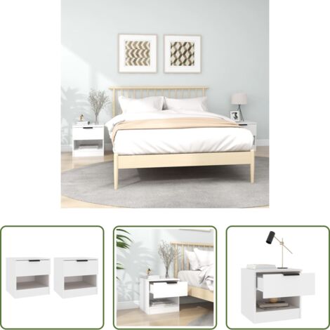 Comodino bianco -  Comodini 2 pz Bianchi in Legno Multistrato