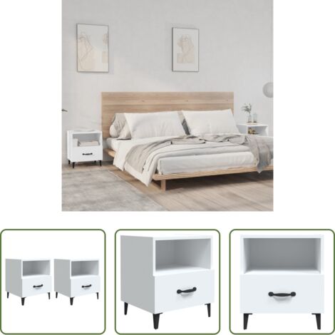 Comodino bianco -  Comodini 2 pz Bianchi in Legno Multistrato