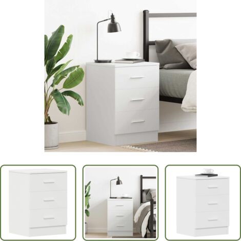 Comodino bianco -  Comodino Bianco 38x35x56 cm in Legno Ingegnerizzato