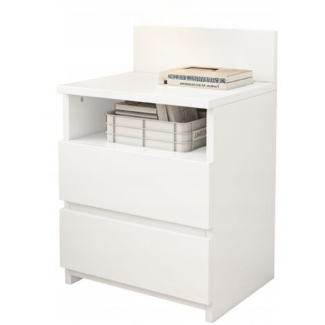Comodino bianco con 2 cassetti moderno