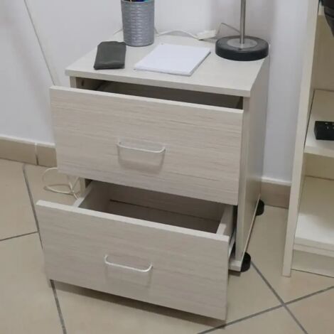 Comodino Bianco in Legno MDF con 2 Cassetti con Maniglie e Piedini 40x30x45 cm