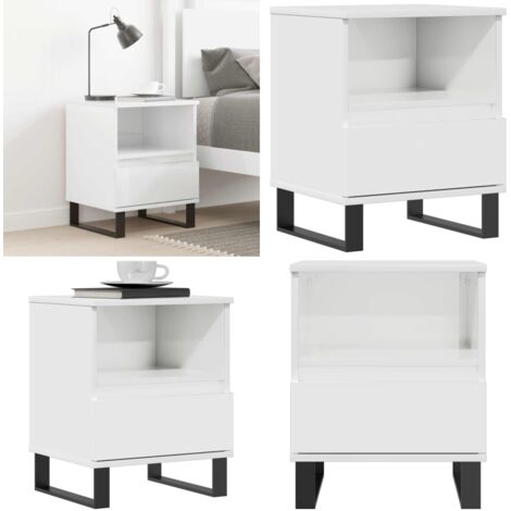 Comodino Bianco Lucido 40x35x50 cm in Legno Multistrato - Comodino moderno - Comodino con cassetto