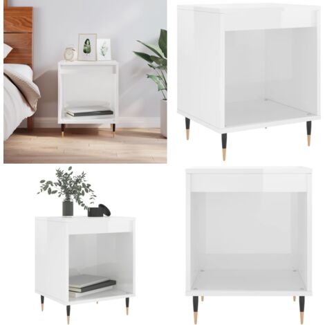 Comodino Bianco Lucido 40x35x50 cm in Legno Multistrato - Comodino moderno - Comodino da soggiorno