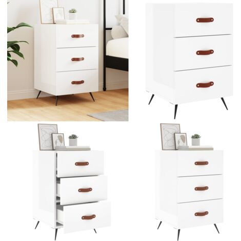 Comodino Bianco Lucido 40x40x66 cm in Legno Multistrato - Comodino moderno - Comodino con cassetti