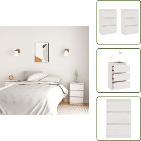 Comodino bianco - vidaXL Comodini 2 pz Bianchi 40x29,5x64 cm in Legno Massello di Pino -