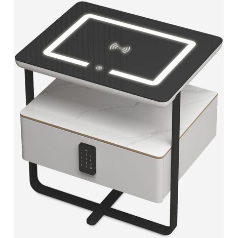 Comodino camera da letto con ricarica wireless luce LED e cassetto Klaas