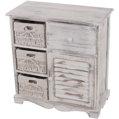 Comodino cassettiera shabby vintage legno paulonia 3 ceste 30x60x63cm bianco