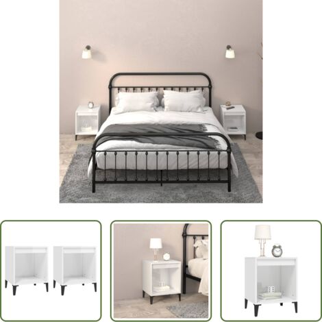 Comodino -  Comodini 2 pz in Bianco Lucido 40x35x50 cm