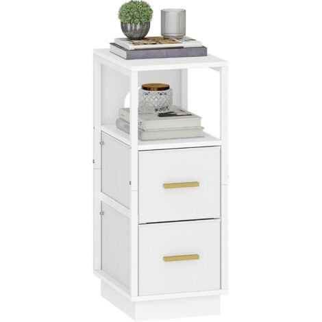 Comodino, Comodino Stretto con 2 Cassetto in Tessuto, Tavolino Laterale con Scomparto Aperto, Moderno, per Camera da Letto, Soggiorno