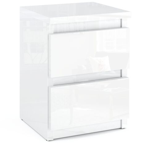 Comodino completamente bianco lucido 30 cm 2 cassetti Comodino per camera da letto