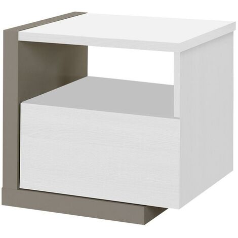 Comodino con 1 cassetto Bianco e tortora - NAPOLI - Tortora, Bianco