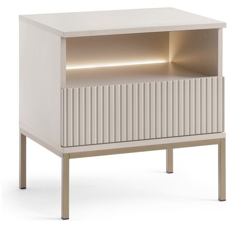 Comodino con 1 cassetto e 1 nicchia Con LED MDF e Vetro fumé Beige OVILA