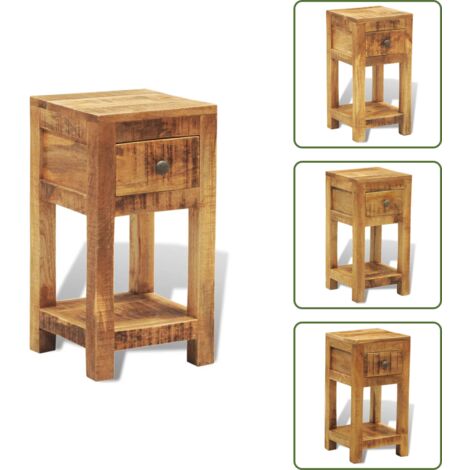 Comodino con 1 Cassetto in Legno Massello di Mango