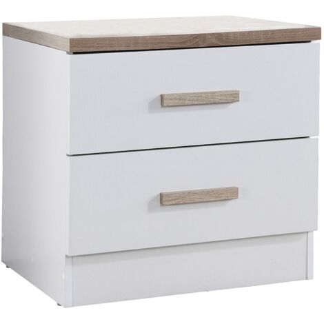 Comodino con 2 cassetti Bianco e Naturale - SKAIDO