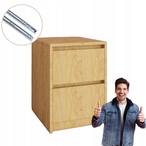 Comodino con 2 cassetti  Rovere pietra  Frontali senza maniglie 41x52,2x43 cm