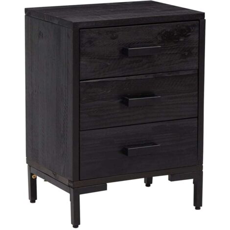 Comodino con 3 cassetti 40 x 30 x 55 cm in legno di pino nero e metallo DEC034402