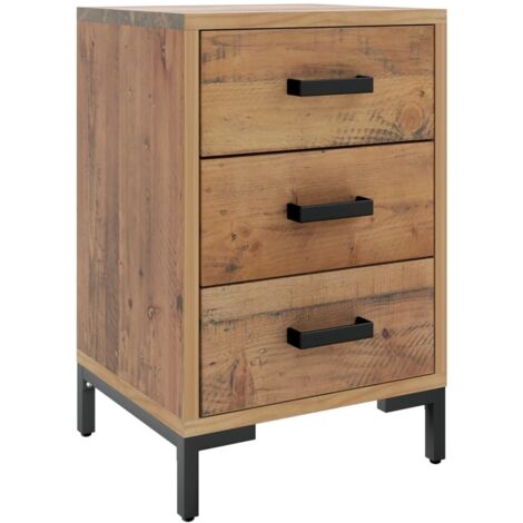 Comodino con 3 cassetti 40 x 30 x 55 cm in legno massello di pino MDF e metallo DEC034103