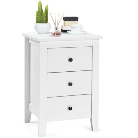 Comodino con 3 cassetti, Cassettiera moderna vicino al letto Bianco