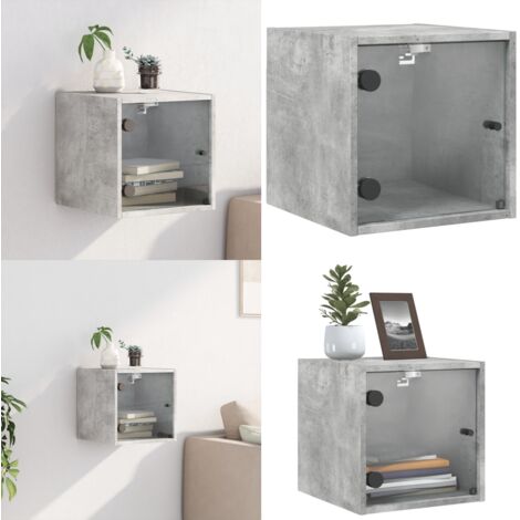 Comodino con Anta in Vetro Grigio Cemento 35x37x35 cm - Comodino in vetro - Comodino con anta in vetro