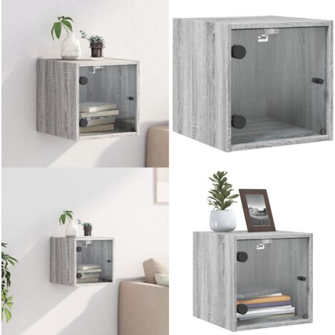 Comodino con Anta in Vetro Grigio Sonoma 35x37x35 cm - Comodino in vetro - Comodino con anta in vetro