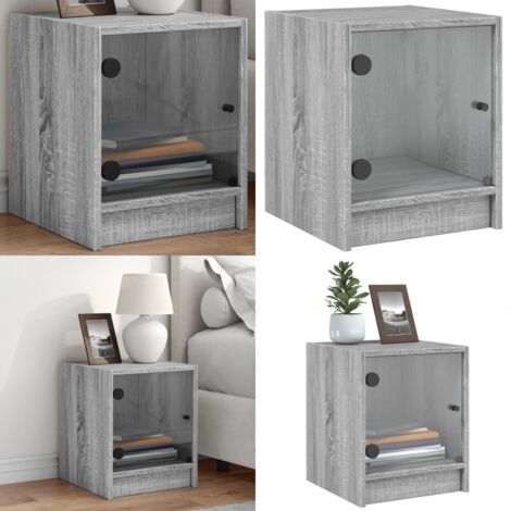 Comodino con Anta in Vetro Grigio Sonoma 35x37x42 cm - Comodino con anta in vetro - Comodino da camera da letto