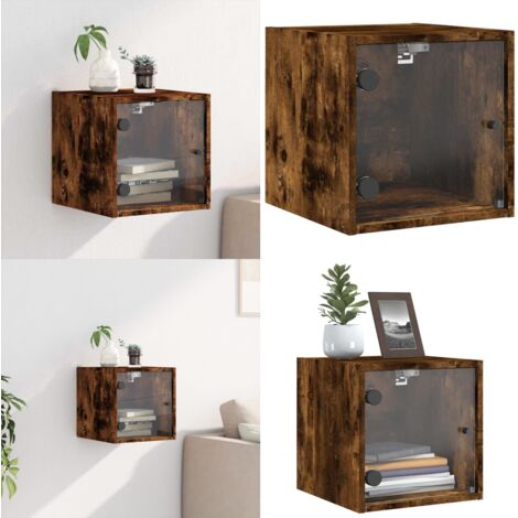 Comodino con Anta in Vetro Rovere Fumo 35x37x35 cm - Comodino in vetro - Comodino con anta in vetro