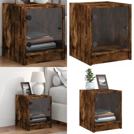 Comodino con Anta in Vetro Rovere Fumo 35x37x42 cm - Comodino con anta in vetro - Comodino per camera da letto
