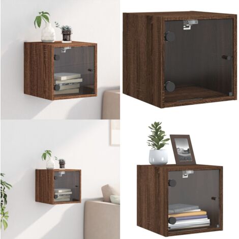 Comodino con Anta in Vetro Rovere Marrone 35x37x35 cm - Comodino in vetro - Comodino con anta in vetro