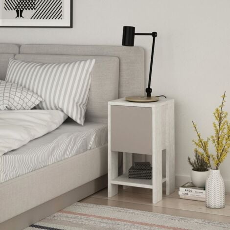 TOSCOHOME Comodino con anta ribalta colore bianco e tortora 30x55H cm - Ema