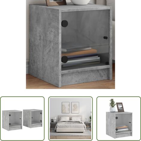 Comodino con ante in vetro -  Comodini con Ante in Vetro 2pz Grigio Cemento 35x37x42 cm