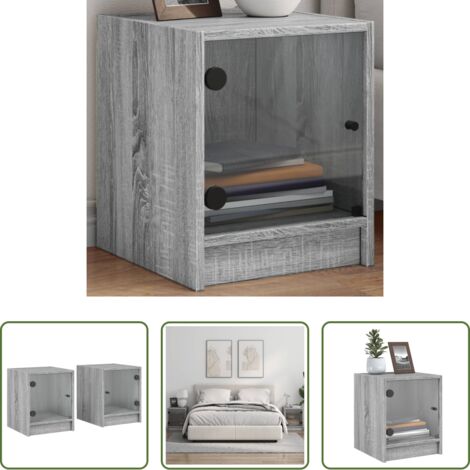 Comodino con ante in vetro -  Comodini con Ante in Vetro 2pz Grigio Sonoma 35x37x42 cm