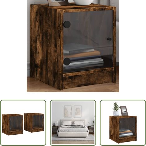 Comodino con ante in vetro -  Comodini con Ante in Vetro 2pz Rovere Fumo 35x37x42 cm