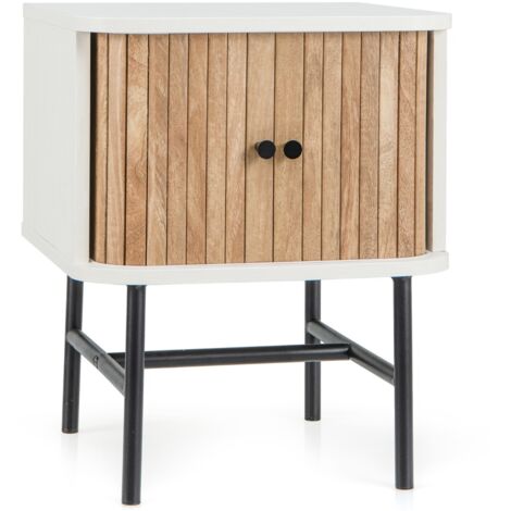 Comodino con ante scorrevoli scomparto chiuso gambe metalliche Tavolino mid-centuryo Bianco