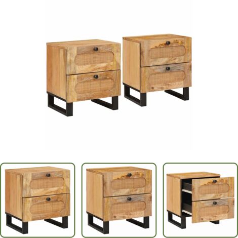 Comodino con cassetti -  Armadio da Notte con cassetto 2 pcs Naturale 40 x 33 x 46 cm