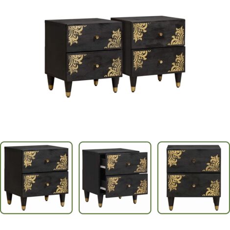 Comodino con cassetti -  Armadio da Notte con cassetto 2 pcs Nero 40 x 33 x 46 cm