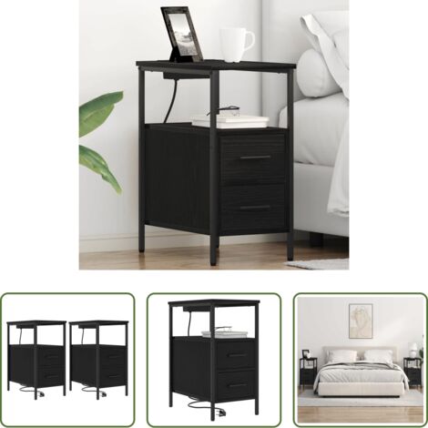 Comodino con cassetti -  Armadio da Notte con cassetto 2 pcs Rovere Nero 30 x 48 x 61 cm