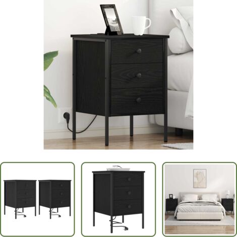 Comodino con cassetti -  Armadio da Notte con cassetto 2 pcs Rovere Nero 42 x 41 x 61 cm