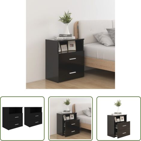 Comodino con cassetti -  Comodini 2pz Neri 50x32x60 cm