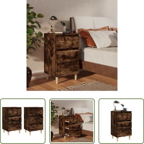Comodino con cassetti -  Comodini con Gambe in Legno Massello 2pz Rovere Fumo 40x35x69cm