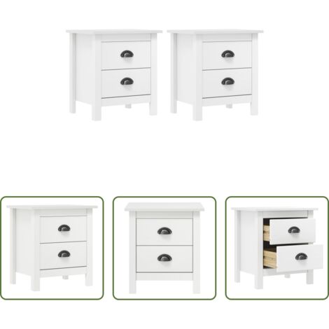 Comodino con cassetti -  Comodini Hill Bianchi 2 pz 46x35x49,5 cm Legno Massello di Pino